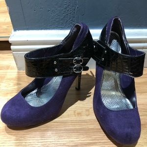 Purple and black strap heels